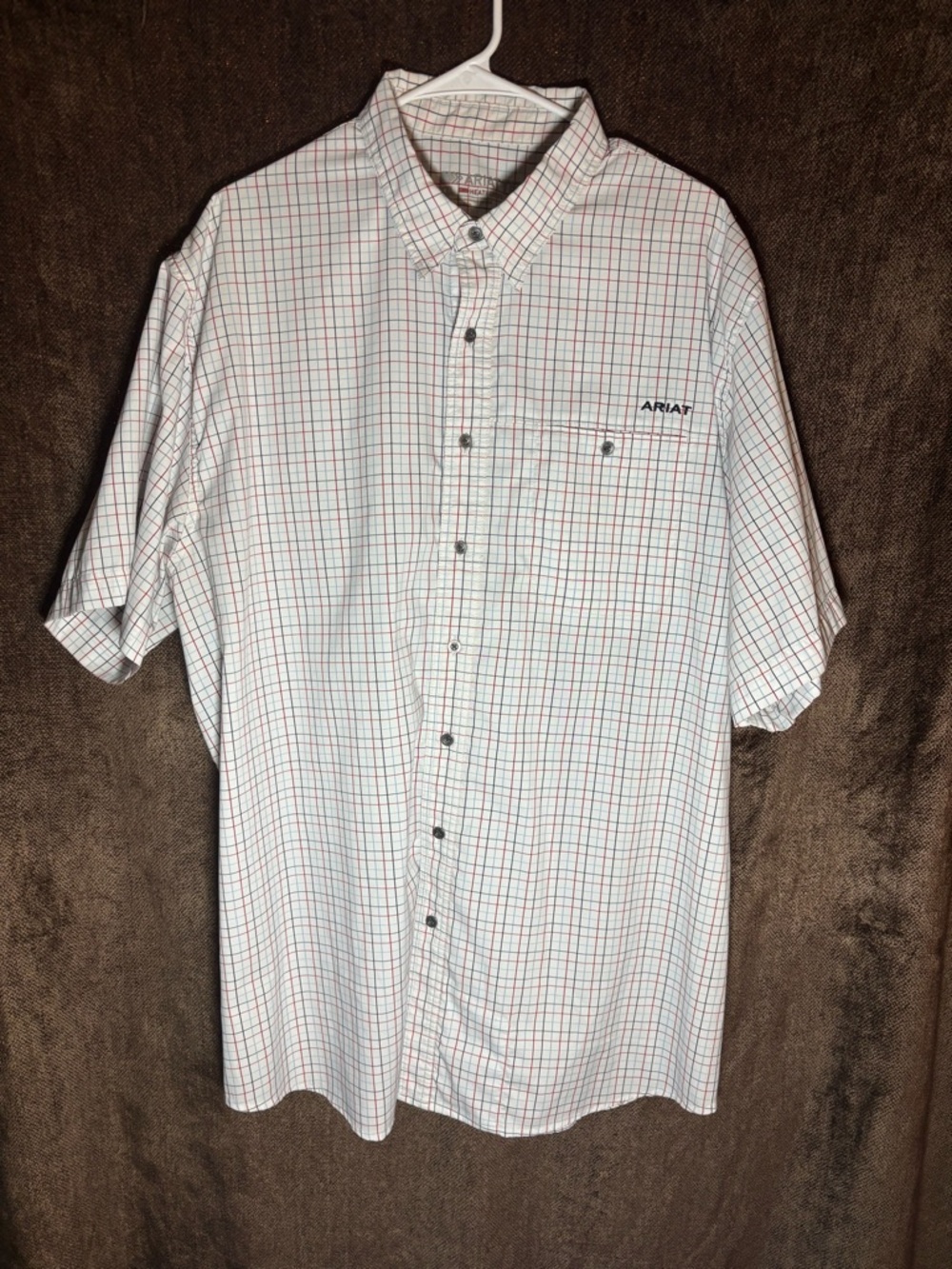 Ariat White Short-Sleeve Button-Down Shirt with Red and Blue Checks